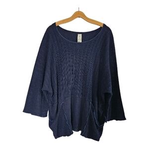 GARB Lagenlook Tunic Womens M/L Navy Blue Boho Hippie Grunge USA Oversized